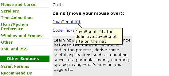 Cool DHTML Tooltip