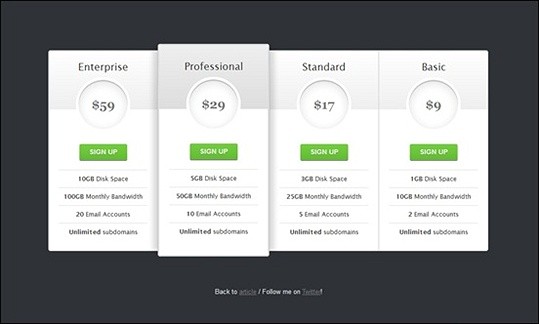 css3 pricing table