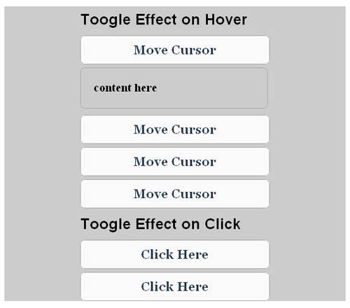 Jquery Tutorial : Toggle Effect on Hover/Click