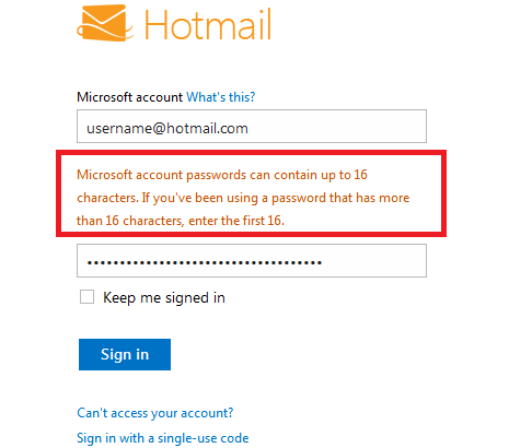 Hotmail不再接受长密码